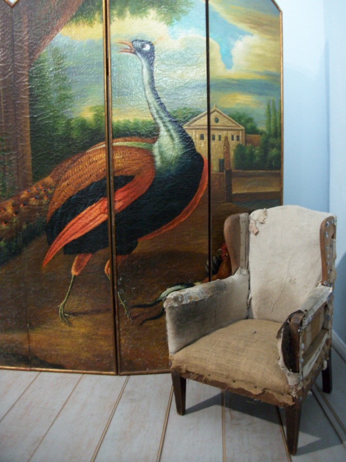Six Fold Dressing Screen Wall Art Oil Painting Depicting Exotic Animals & Birds